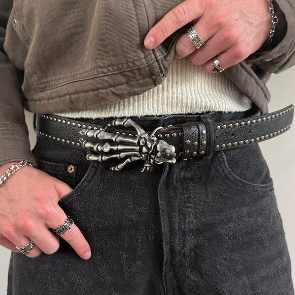 y2k style gothic skeleton hand western design belt - Picture 1 of 7